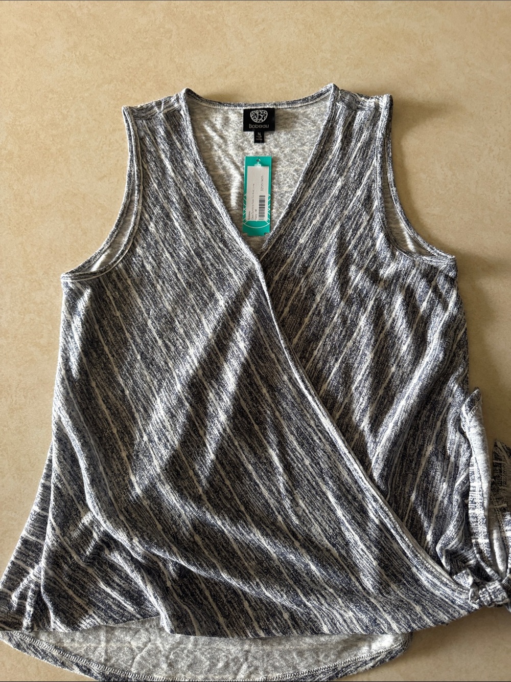 bobeau Blue Marled Faux-Wrap Sleeveless Tank